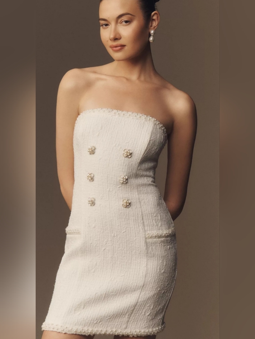 Liv Foster Victoria Bouclé Jacquard Strapless Mini dress White Pearl Women's 4